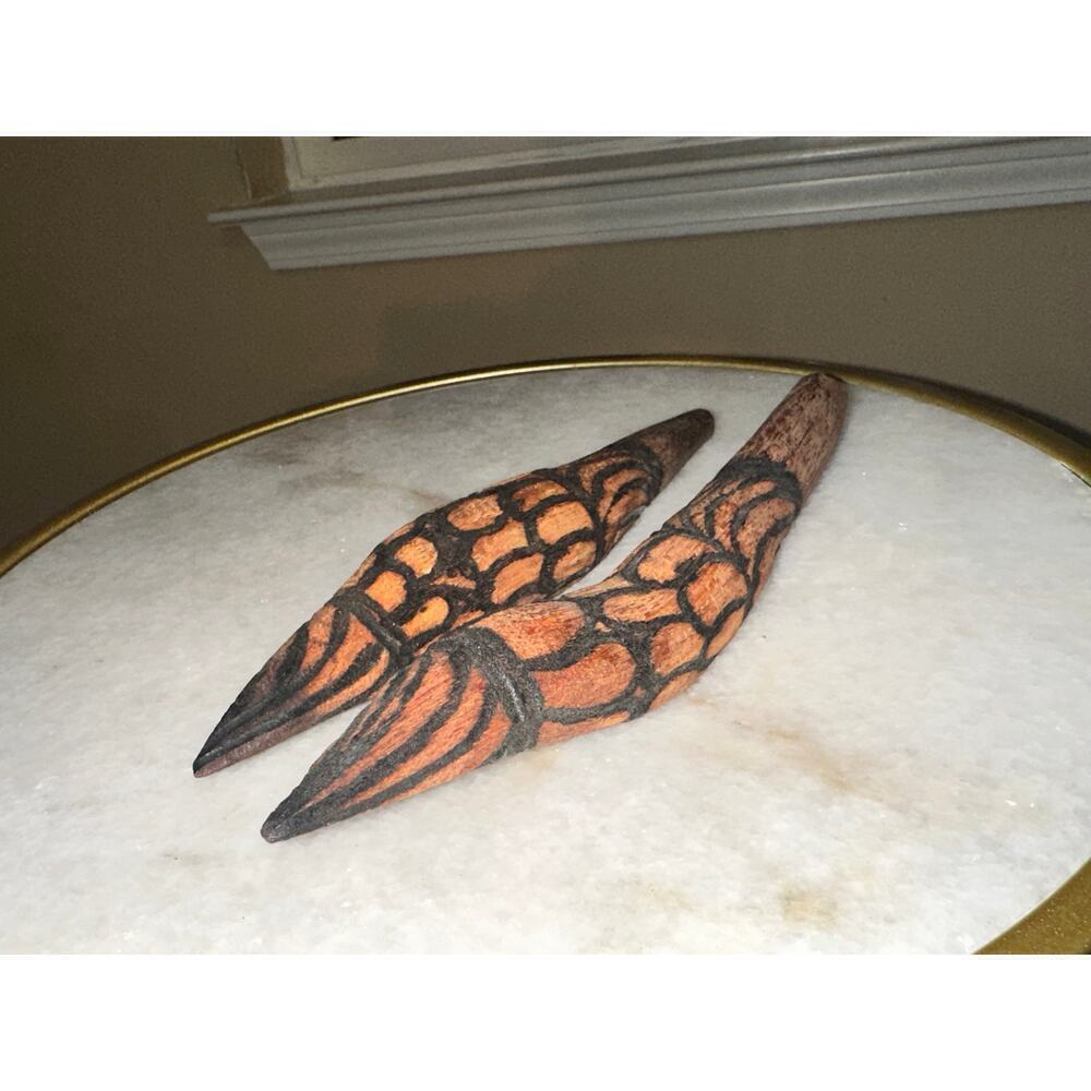 Ethnographic Australian Aboriginal Tribal Burnt Incised Wood Pair Of Clappers